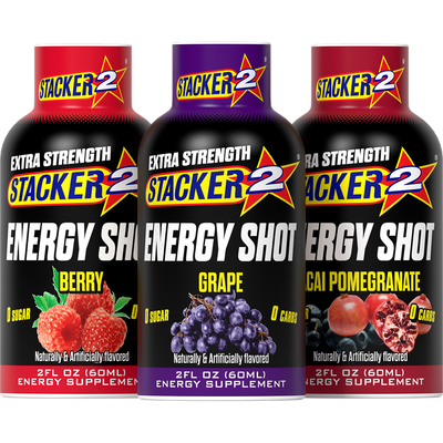 Stacker 2 Extra Strength Energy Shots – 12 Pack | B-Vitamin & Caffeine Energy Shot for Focus & Productivity
