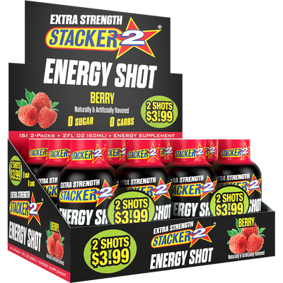 Stacker 2 Extra Strength Energy Shots – 12 Pack | B-Vitamin & Caffeine Energy Shot for Focus & Productivity - 0