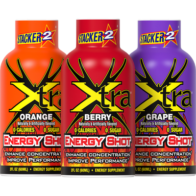 Stacker 2 Xtra Energy Shots 12 Pack | 2 oz Extra Energy & Focus Shots with B Vitamins