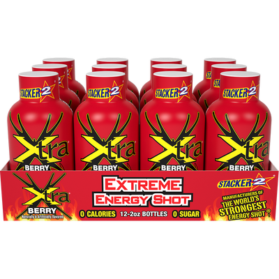 Stacker 2 Xtra Energy Shots 12 Pack | 2 oz Extra Energy & Focus Shots with B Vitamins - 0