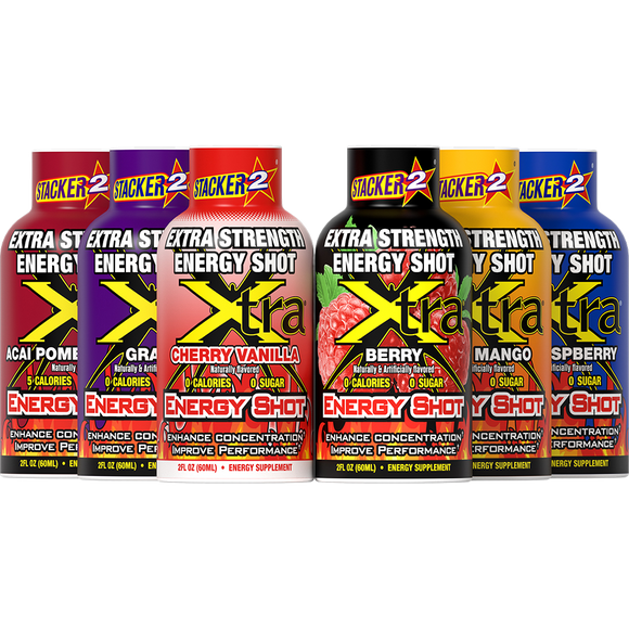 Stacker2 Xtra Energy Shots Extra Strength – Energy & Focus - 12 pack