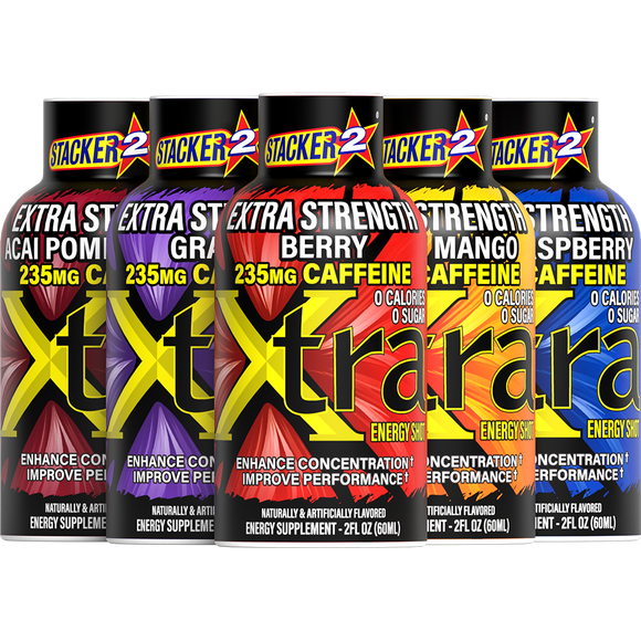 Stacker 2 Xtra Energy Shots Extra Strength – Energy & Focus - 12 pack
