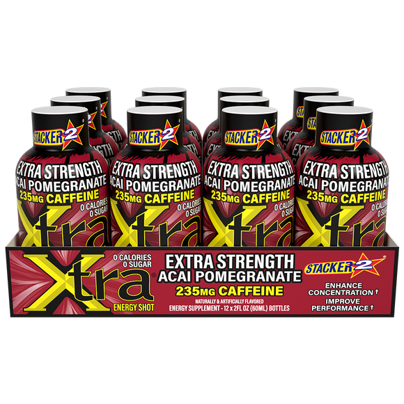 Stacker 2 Xtra Energy Shots Extra Strength – Energy & Focus - 12 pack