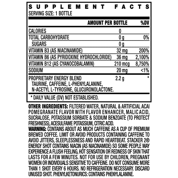 Stacker 2 Xtra Energy Shots Extra Strength – Energy & Focus - 12 pack