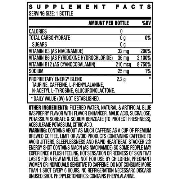 Stacker 2 Xtra Energy Shots Extra Strength – Energy & Focus - 12 pack