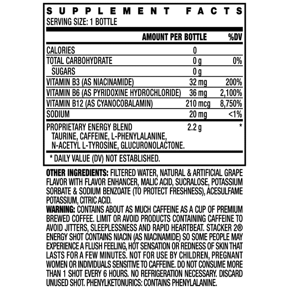 Stacker 2 Xtra Energy Shots Extra Strength – Energy & Focus - 12 pack