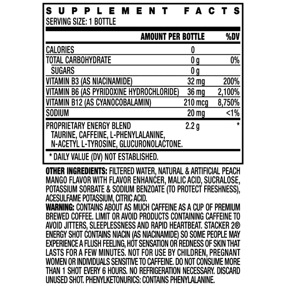 Stacker 2 Xtra Energy Shots Extra Strength – Energy & Focus - 12 pack