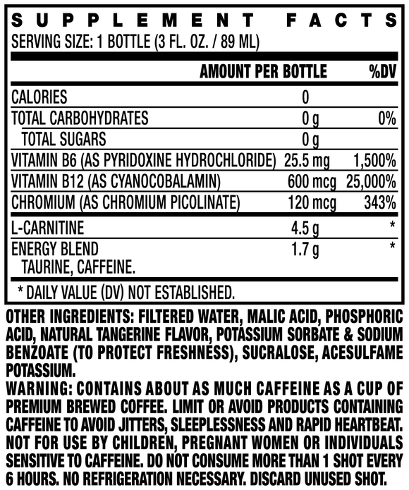 L-Carnitine Shots: Tangerine (12pk - 3 oz Bottles)